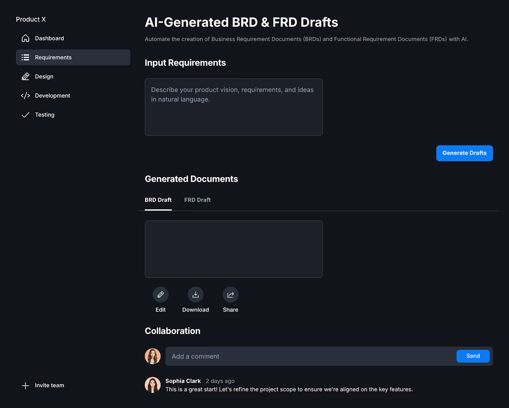 AI-Generated BRD & FRD Drafts