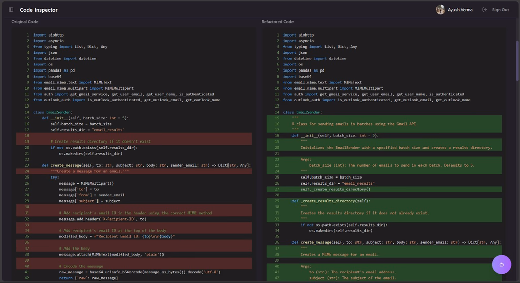 Visual Code Refactoring & Comparison System